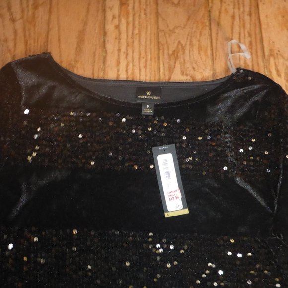 Woman's Scoop Neck Velvet Finish Top w/ Sequin Stripes - Picture 2 of 3